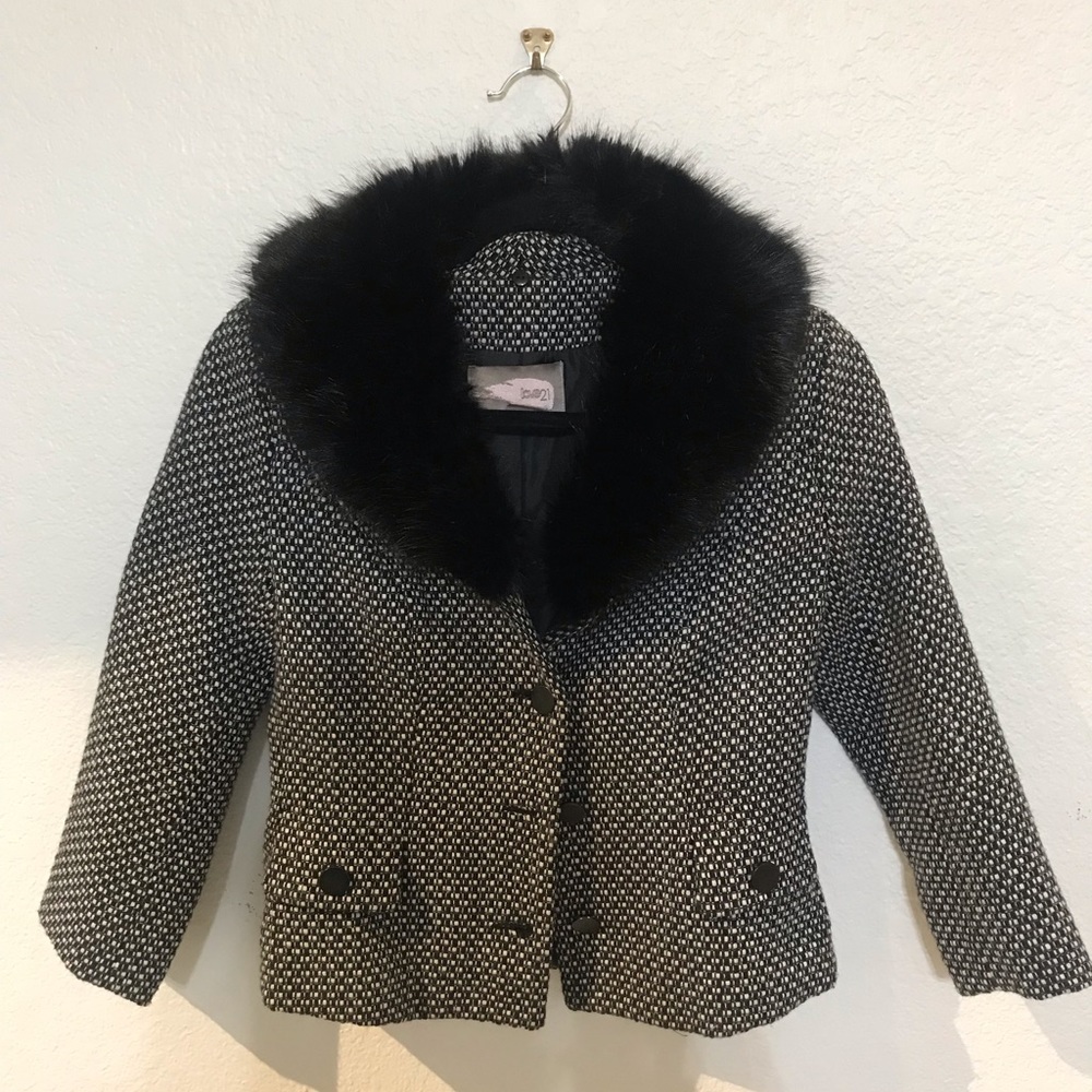Wool-blend jacket with detachable faux fur collar